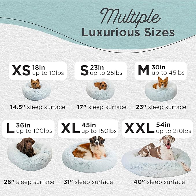 Best Friends by Sheri Original Calming Donut Dog and Cat Bed, Shag Faux Fur, Frost Gray, XL (45in x 45in) - Anxiety Relief for Pets Up to 150 lbs