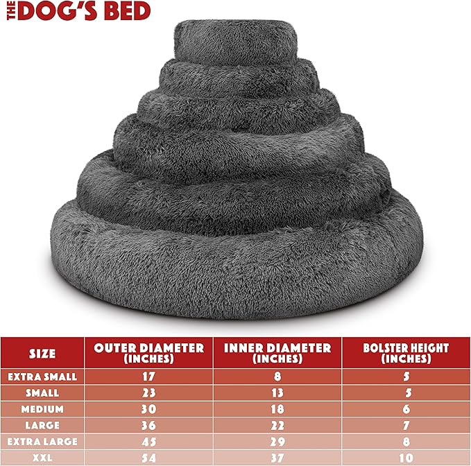 The Dog's Balls Sound Sleep Donut Dog Bed, Grey Plush Large Removable Cover Calming Nest Bed, Veterinary Approved