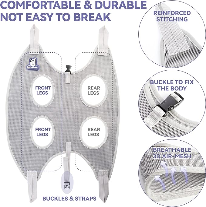 Dog Grooming Hammock Harness for Dogs & Cats with Pet Nail Clipper Trimmer - Cat Hanger Sling for Trimming Clipping Nails- Dog Hammock Restraint Bag for Small Medium Large pet （ Purple S）