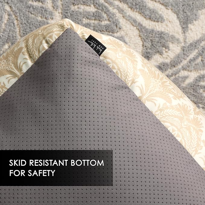 Nicole Miller New York PET Mod Damask Plushy Bolster Pet Bed, Cozy & Calming, Non-Slip Bottom, Machine Washable Cover, Taupe, Medium 30"x23"x8"