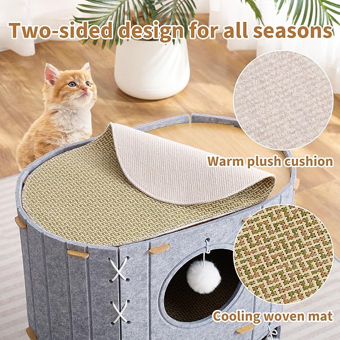 Cat House for Indoor Cats, 23" x 15" x 12" Large Felt Covered Cat Cave for Multiple Cats,Clawsable Enclosed Cat Hideout Houses & Condos with Fluffy Ball,Cozy Scratch Resistant House for kitty