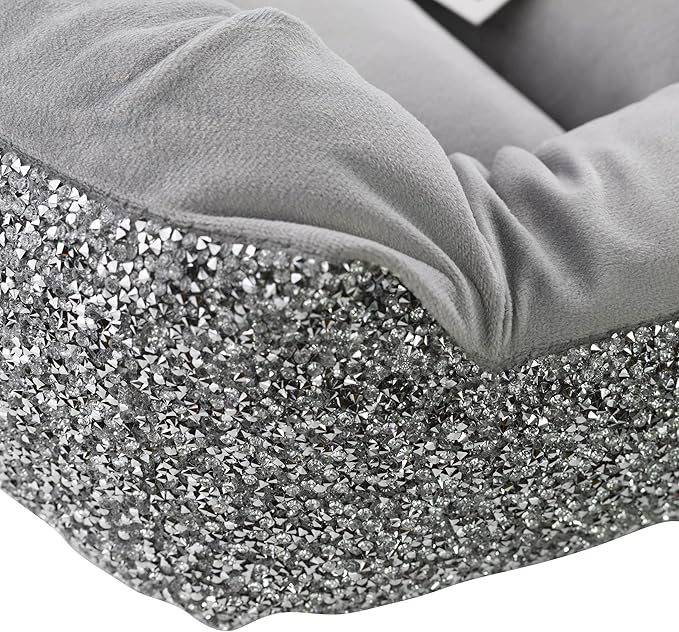 Pet Bed, Sparkling Rhinestones, Soft, Comfortable Velvet, for Lounging Dogs, Cats, Pets, Silver, Small, Sold Individually