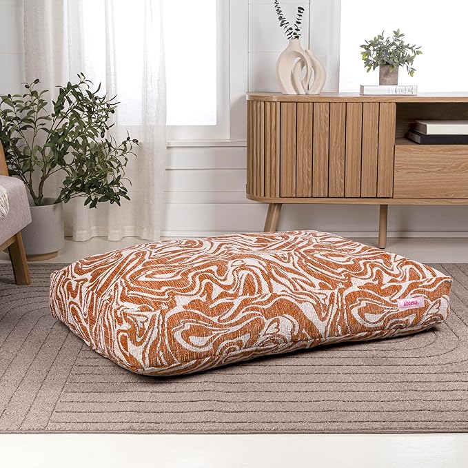 DBD3001B-M Mabel 35" x 23" Designer Modern Ultra Soft Reversible Plush Rectangular Pet Bed with Washable Cover, Tangerine Twist