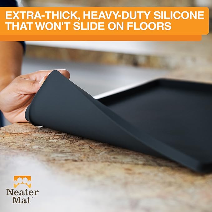 Neater Pet Brands Neater Mat Pet Mats for Food and Water, Cat & Dog Bowl Mat Waterproof Silicone, Feeding Tray, Dog Food Mats for Floors, Placemat w/Raised Edge for Under Bowls, 32" x 24", Black