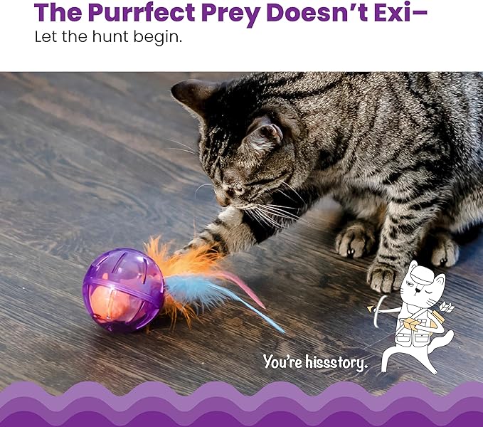 Catstages Hamster Ball Interactive Treat-Dispensing Ball Puzzle Cat Toy with Removable Squeaking Plush Hamster, Purple