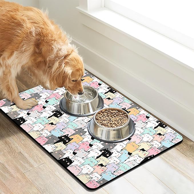 Pet Feeding Mat for Floors Waterproof Dog Mat for Food and Water Absorbent Quick Dry Non Slip mat for Cat Bowls