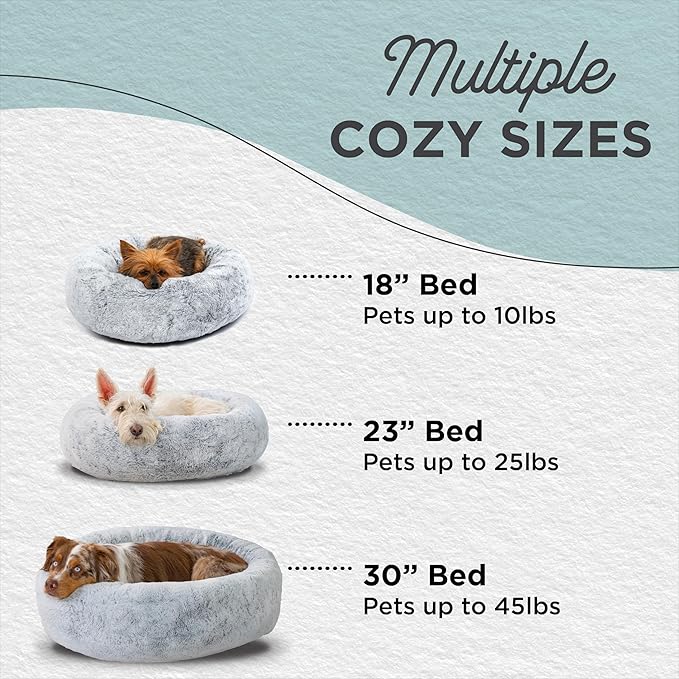 Best Friends by Sheri SnuggleSoft Faux Fur Calming Donut Bed for Dogs, Gray, Small, 23x23