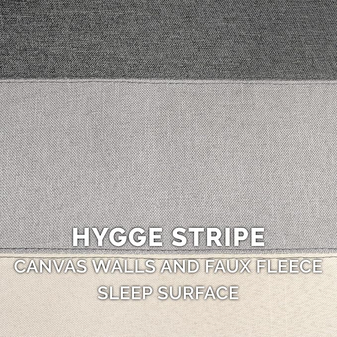 Furhaven Pet House for Indoor Cats & Medium/Small Dogs, Collapsible & Foldable w/ Plush Ball Toy - Living Room Ottoman Cat Condo - Hygge Stripe (Gray/Cream), Large