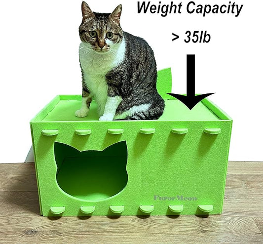 Cat House Cat Ear Design, Large Spacious Cozy Indoor Cat Bed Cave, Scratch Resistant Strong Thick Premium Felt Condo, Fun Hideaway for Multiple Cats, 21.5x13x11.6 inches (Bright Green)