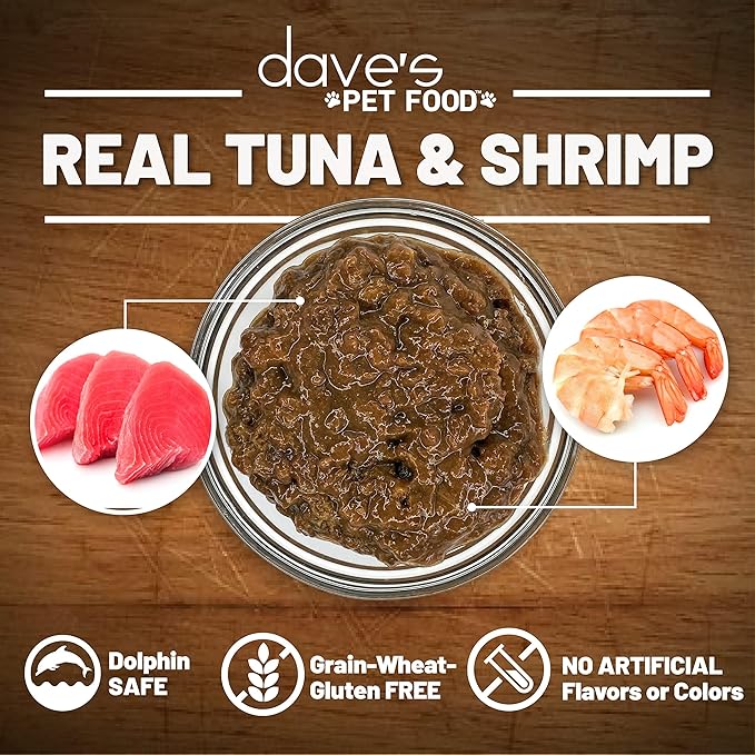 Dave's Pet Food Grain Free Wet Cat Food Gravy (Tuna & Shrimp Dinner in Gravy), Naturally Healthy Canned, Added Vitamins, 5.5 oz Cans (24 Pack)