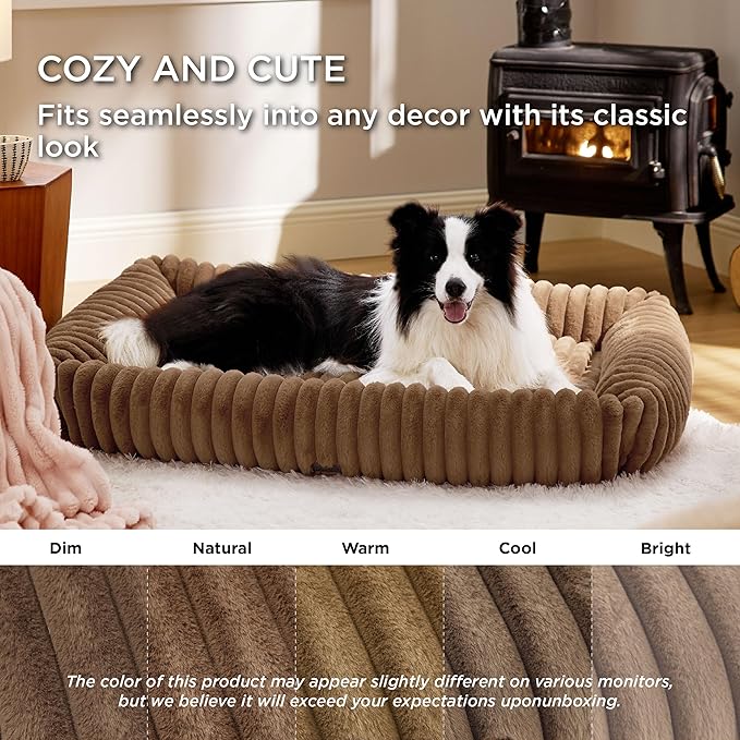 Bedsure Cute Dog Bed for Extra Large Dogs - Washable Furry Puppy Beds, Rectangle Orthopedic XL Pet Beds with Removable Zipper Cover, 43x30x8inches, Copper Brown