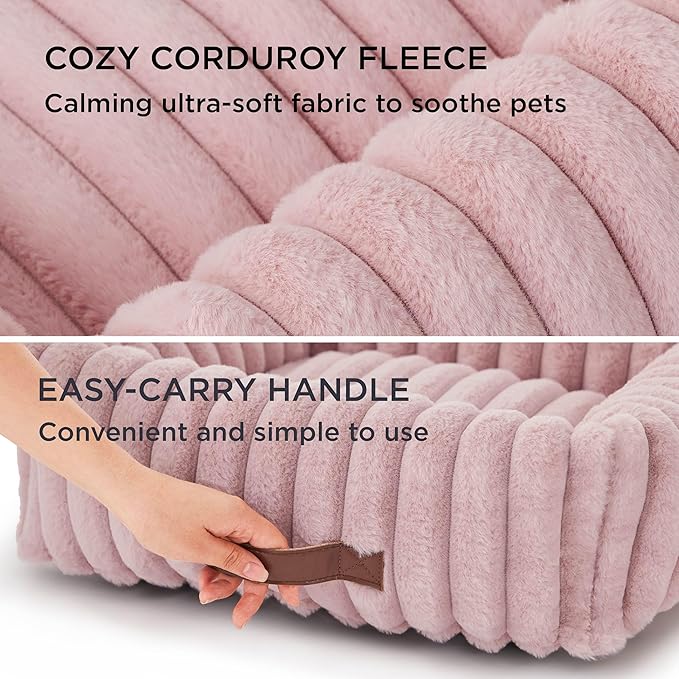 Bedsure Washable Dog Bed for Medium Dogs - Cute Furry Puppy Beds, Rectangle Orthopedic Corduroy Fleece Pet Beds with Removable Zipper Cover, 30x24x8inches, Blush Pink
