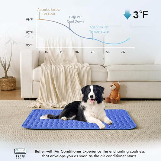 MICROCOSMOS Summer Cooling Mat & Sleeping Pad- Water Absorption Top, Materials Safe, Easy Carry, EZ Clean. Keep Cooling for Pets, Kids and Adults.(Navy Blue, 59" x 40")