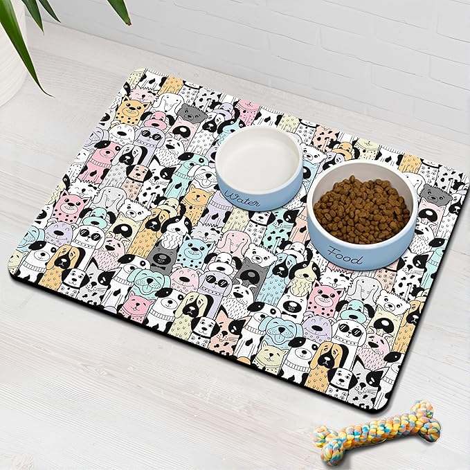 Pet Feeding Mat for Floors Waterproof Dog Mat for Food and Water Absorbent Quick Dry Non Slip mat for Cat Bowls