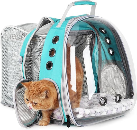 Lollimeow Cat Carrier Backpack, Bubble Expandable Backpack Carrier, Pets and Small Dogs,Airline-Approved, Designed for Travel, Hiking, Walking & Outdoor Use (Square Back Expandable-Green)