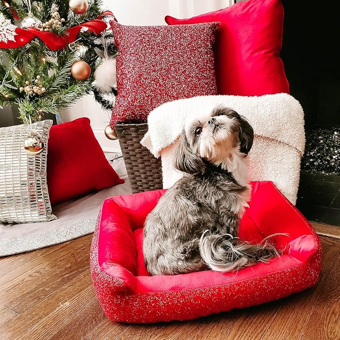 Pet Bed, Sparkling Rhinestones, Soft, Comfortable Velvet, for Lounging Dogs, Cats, Pets, Charcoal, Large, Sold Individually