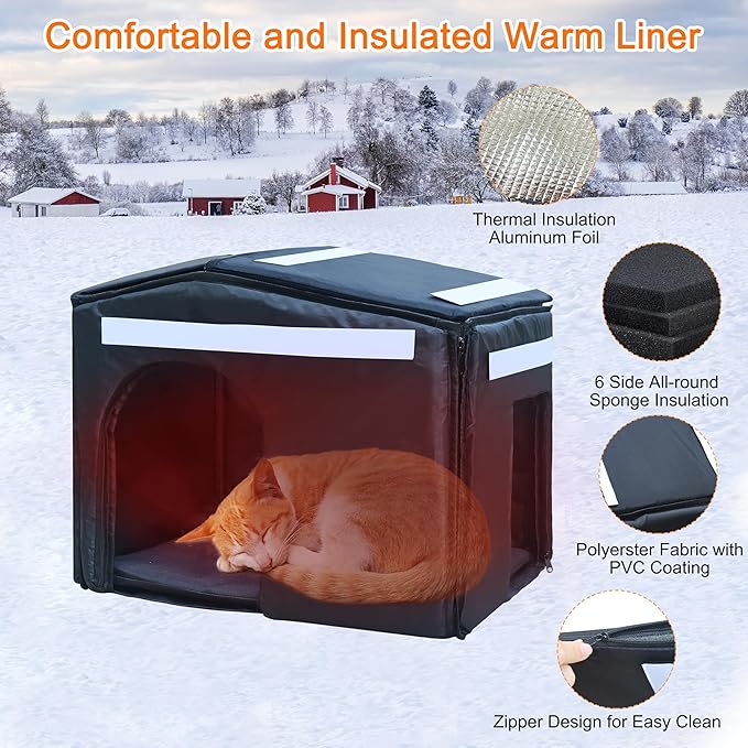Rockever Plastic Outdoor Indoor Cat House with Insulated Liner, 100% Insulated Outdoor Cat Houses for Winter Feral Cats, Waterproof Escape Door Design, Assemble Easily-Grey