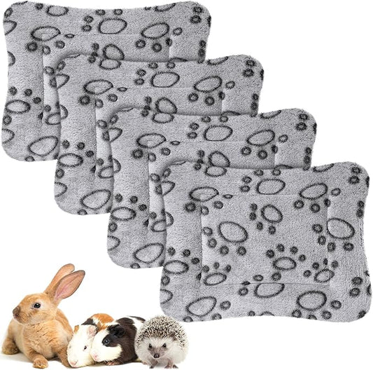 Haull 4 Pcs Waterproof Guinea Pig Bedding Winter Guinea Pig Bed Plush Cage Liners Soft Dog Cat Mat Reversible Winter Cozy Animal Pee Pad Hamster Bed Mat for Bunny(Gray Paw,13 x 10 Inch)