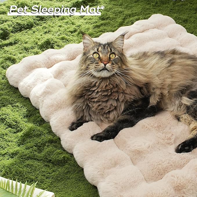 Plush Cat Beds for Indoor Cats Faux Fur Pet Mat with Non-Slip Bottom Cozy Kitten Bed for Carriers/Couch/Floor/Dog & Puppy Friendly 23 x 15 Inch Medium Coffee