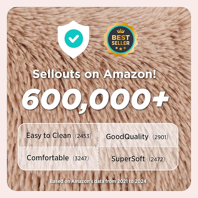 Bedsure Calming Dog Bed for Small Dogs - Donut Washable Small Puppy Bed, 23 inches Anti-Slip Round Fluffy Plush Faux Fur Large Cat Bed, Fits up to 25 lbs Pets, Camel