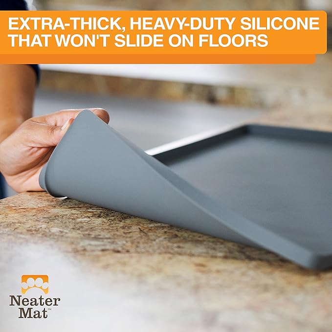 Neater Pet Brands Neater Mat Pet Mats for Food and Water, Cat & Dog Bowl Mat Waterproof Silicone, Feeding Tray, Dog Food Mats for Floors, Placemat w/Raised Edge for Under Bowls, 32" x 24", Grey