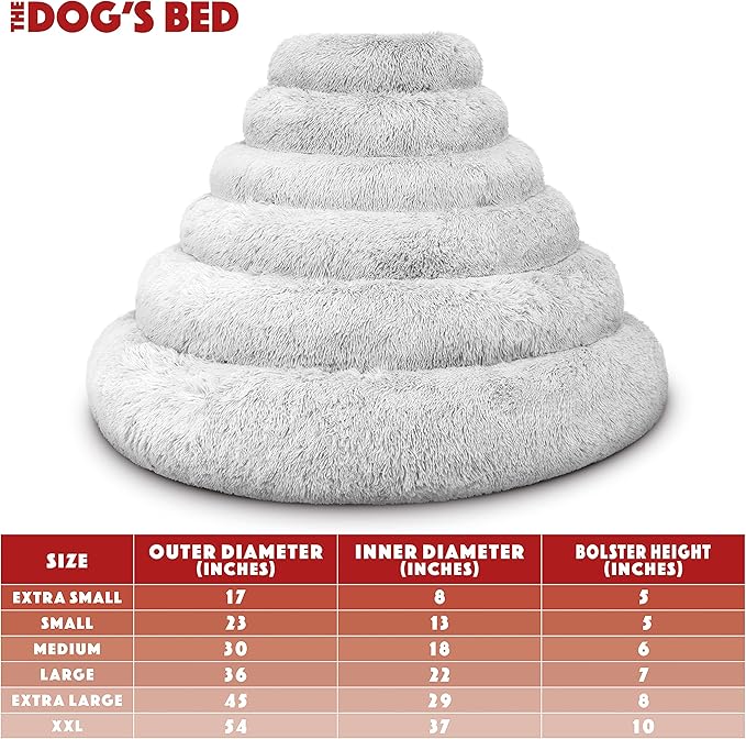 The Dog's Balls Sound Sleep Donut Dog Bed, Small Ice White Fur Calming Nest Bed, Veterinary Approved