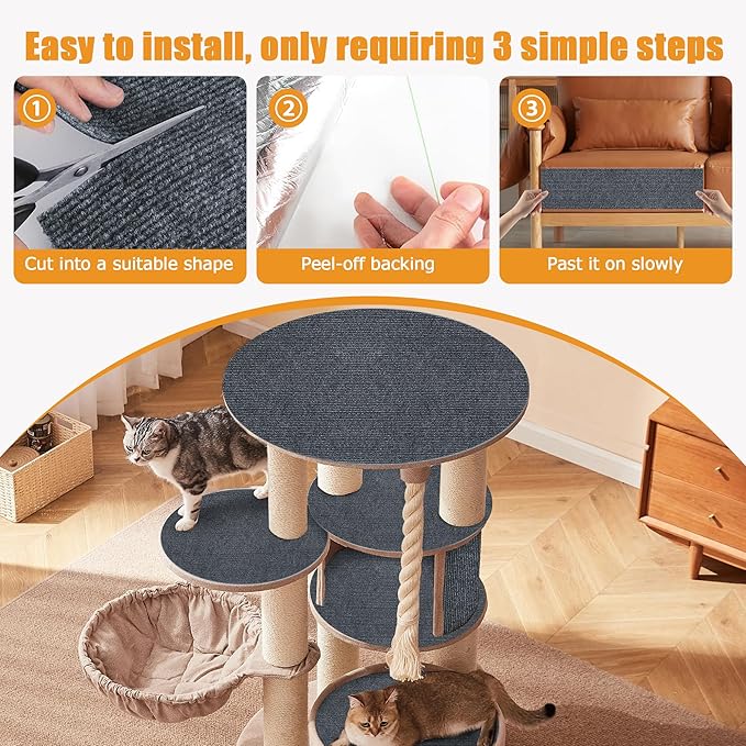 cat Scratching mat Self-Adhesive, Trimmable Furniture Protector for Couch, Sofa, Wall & Cat Trees - Durable Scratch Pad with Nano Tape, DIY Climbing Carpet for Indoor Cats (Dark Grey, 39.3"x15.8")